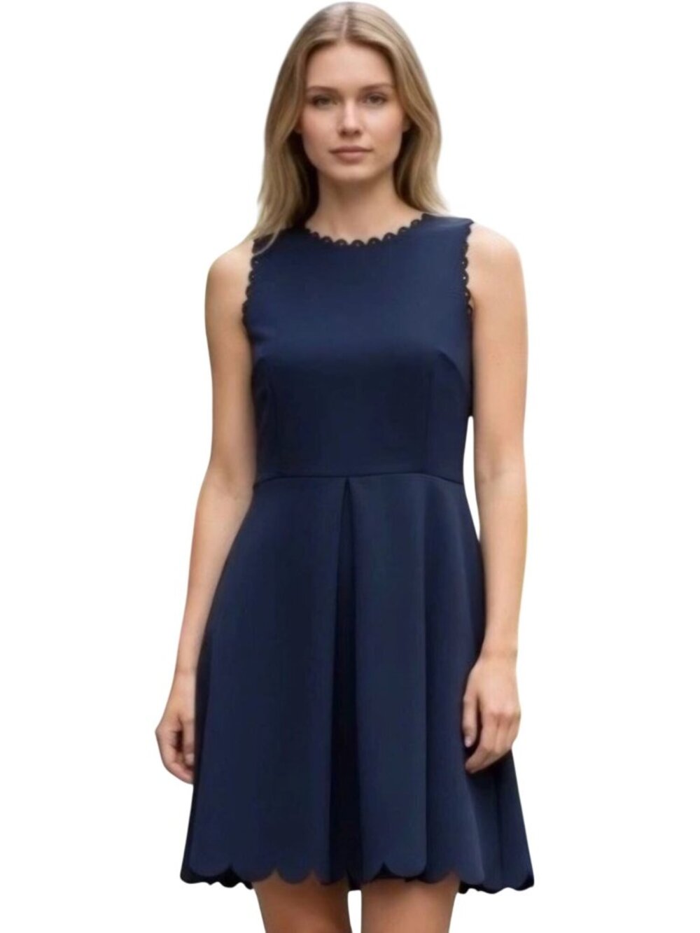 Armani Exchange Navy Scalloped Laser Cut Pleated Mini Dress Size L